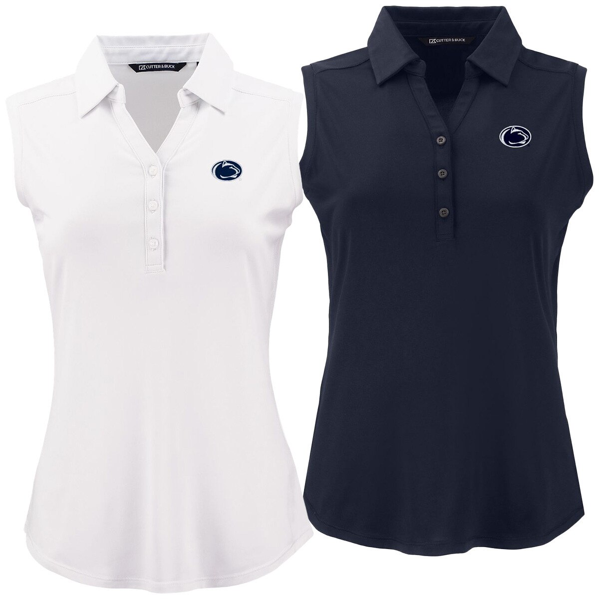 women's Cutter & Buck white and navy sleeveless polos with Penn State Athletic Logos